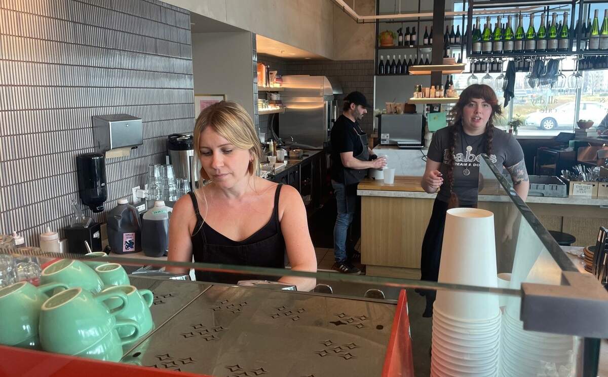 Amanda Fry makes an espresso drink at Franquette, in West Sacramento on April, 5, 2024. The cafe and wine bar is within sight of the baseball stadium, Sutter Health Park, that the Oakland A’s will call home for at least three seasons beginning in 2025.
