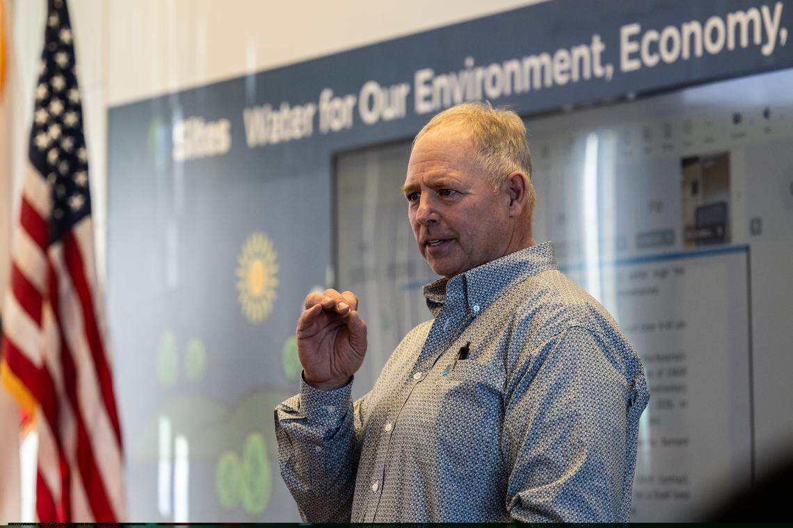 Barnard Construction Vice President Mike Fuller addresses a Sites Reservoir Project meeting in Maxwell on Friday. Board members voted to finalize the contract to build the reservoir with his firm.