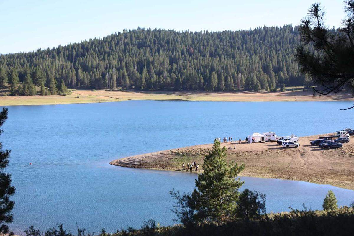 Adventure with Purpose team members work in the area where Kiely Rodni’s vehicle was located in Prosser Creek Reservoir on Sunday, Aug. 21, 2022 near Truckee, Calif. The Oregon-based diving team detailed some of its findings Monday, including a video image of Kiely’s vehicle submerged 55 feet offshore.