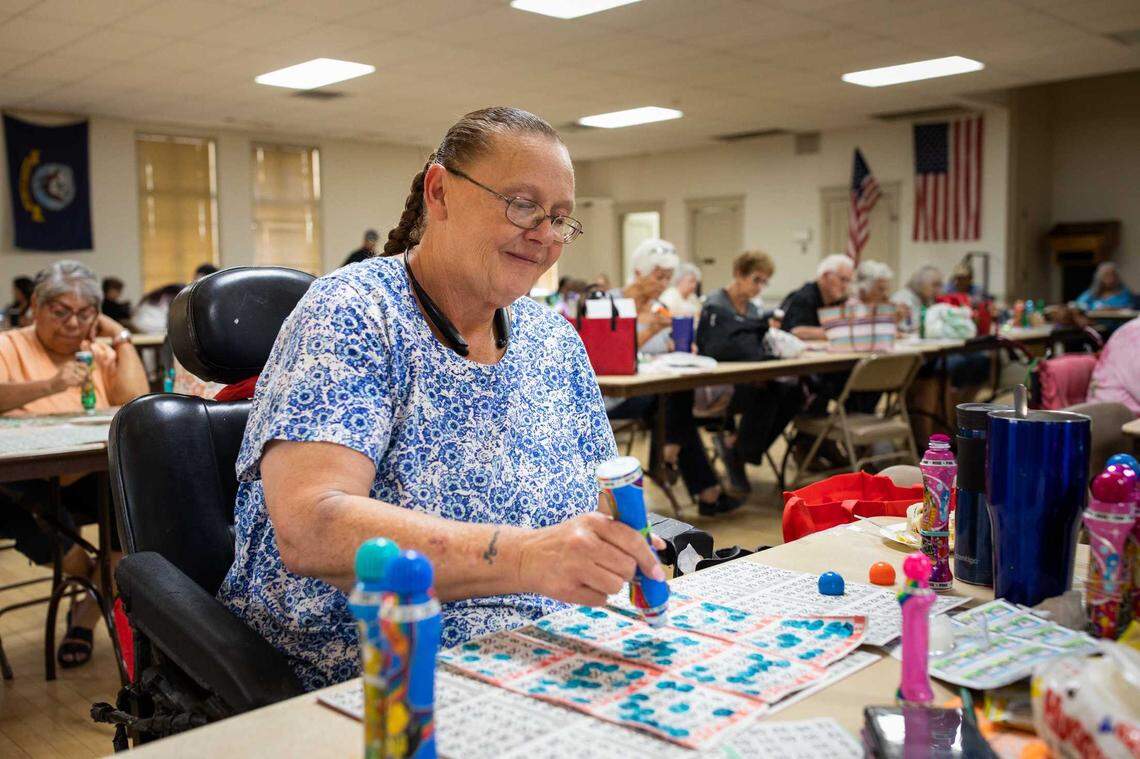 Leah Munoz is a regular at senior bingo nights at the Veterans Memorial Building in Hanford. She says bingo helps distract her from the pain wrought by a litany of illnesses she has developed over the years.