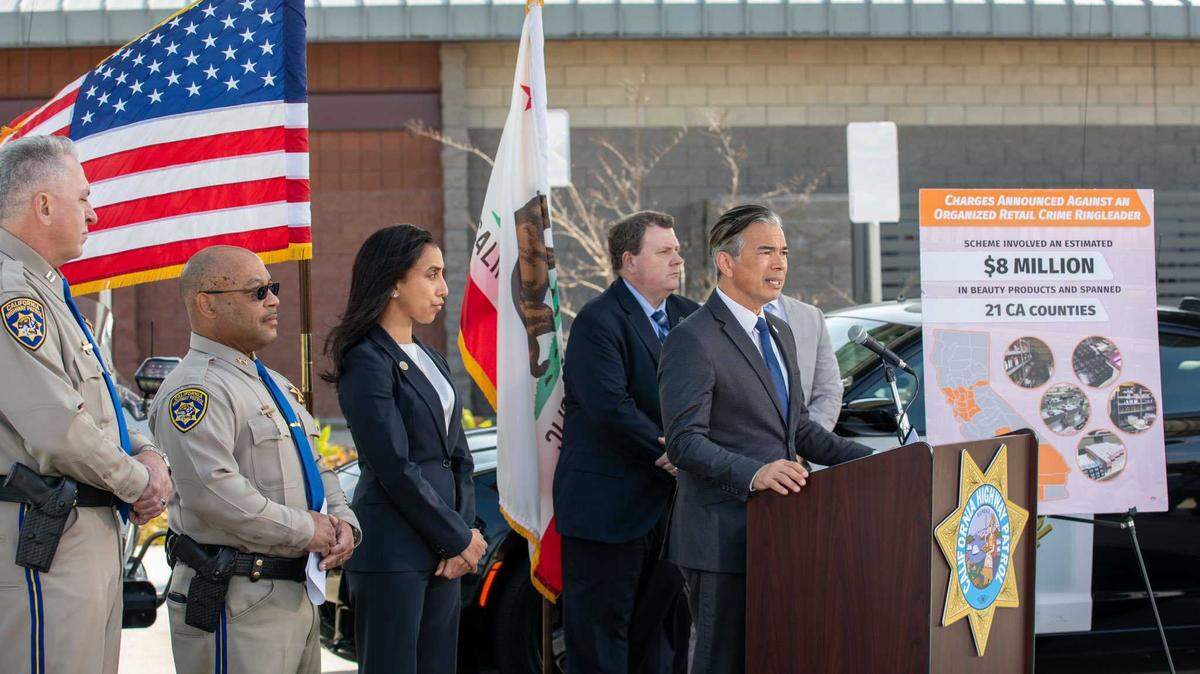 Attorney General Rob Bonta at a news conference Friday in San Diego unveiled charges against a woman accused of orchestrating an $8 million organized retail theft scheme across 21 counties — including Sacramento and Yolo counties.