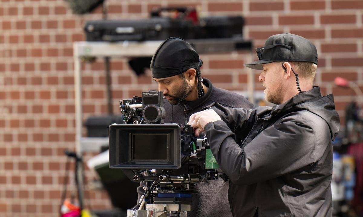 Crew members prepare a camera for a scene in Paul Thomas Anderson’s film “One Battle After Another” in Sacramento on Feb. 6, 2024.