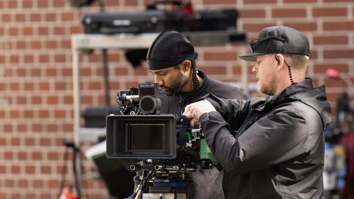 Crew members prepare a camera for a scene in Paul Thomas Anderson’s film “One Battle After Another” in Sacramento on Feb. 6, 2024. Newsom’s office said the expanded film and TV tax credit benefits California communities beyond Hollywood.