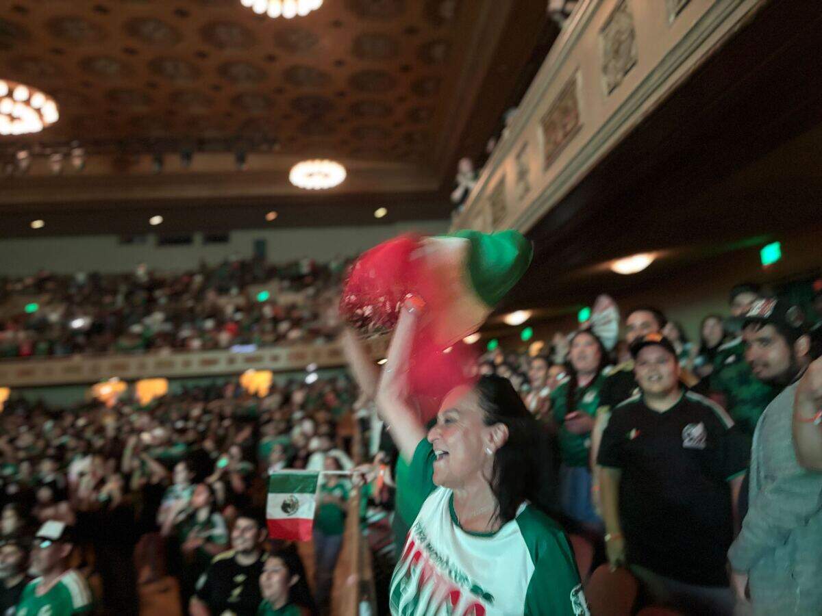 Laura Novao waves a Mexican flag at the Sacramento Republic FC’s watch party as one of the 2026 World Cup host teams scores a goal against Ecuador on Tuesday, June 30, 2026.