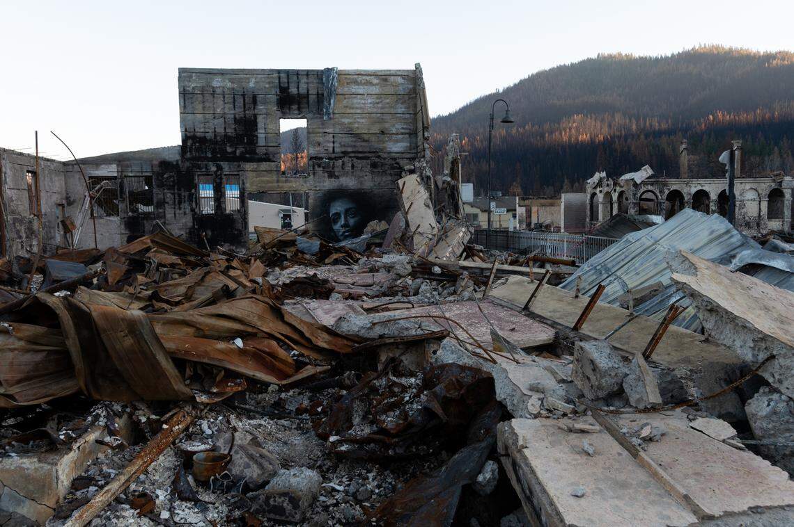 Rubble remains on Friday, Dec. 3, 2021, from a downtown business destroyed by the Dixie Fire in Greenville last summer. The fire destroyed most of the small town in Plumas County.