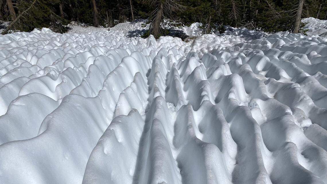Hikers found snow formations known as suncups, created by uneven melting snow, near Yosemite, California photos show.