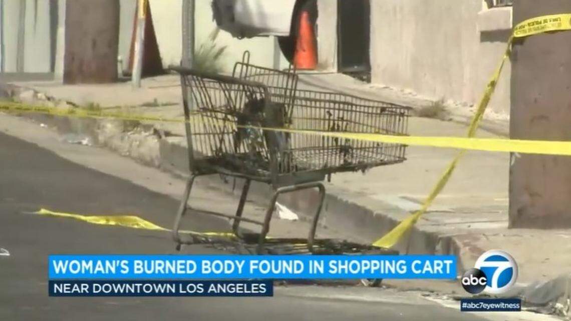 Police are investigating after a woman’s body was found in a burning shopping cart Tuesday, March 1, near Chinatown in downtown Los Angeles.