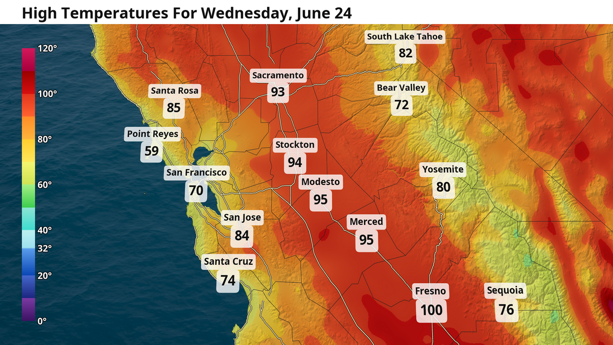 High temperatures for Tuesday, June 24, 2026