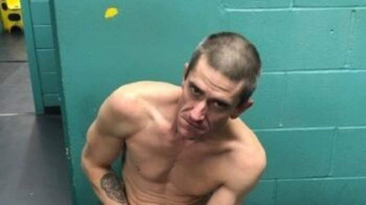 Ryan David Anderson is seen in custody on Saturday. The Redding Police Department announced the arrest of the 36-year-old after police said he stole a car and led police on a short but hectic chase.