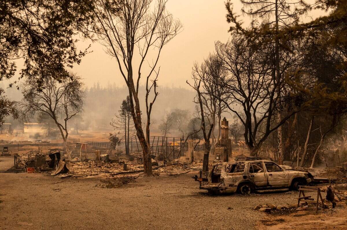 A structure burned to the ground near Oakmont Village on Monday, Sept. 28, 2020, after the Glass Fire in Santa Rosa.