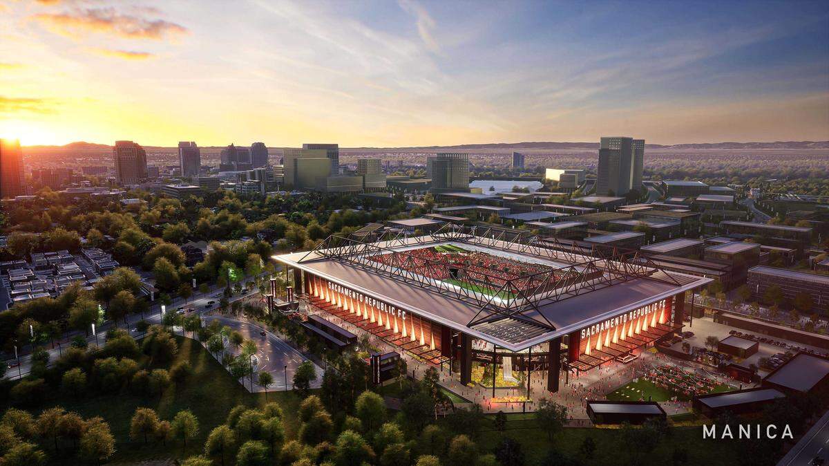 A rendering shows Sacramento Republic FC's planned, 20,000-seat stadium in the Railyards district.