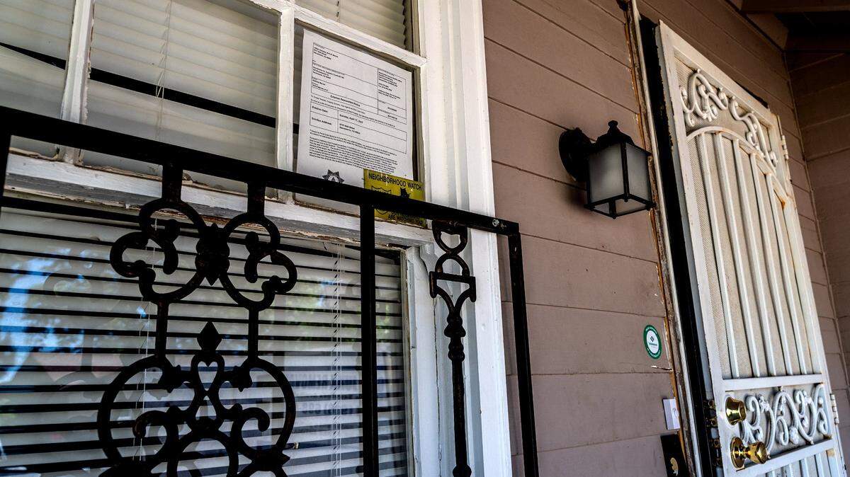 An eviction notice from the Sacramento County Sheriff’s Office is posted Tuesday May 11, 2021, at a home in Sacramento. The Board of Supervisors this Tuesday declined to vote on a tenant anti-harassment ordinance.
