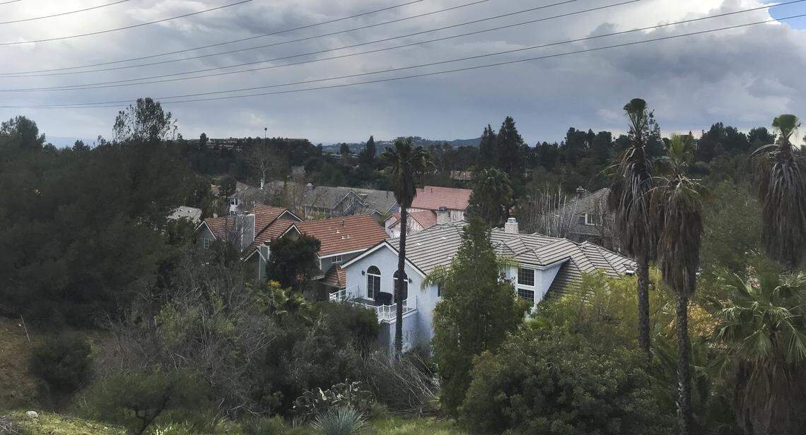 Trees and power lines cover a subdivision in La CaÒada Flintridge, a Los Angeles suburb whose population faces a high fire risk.