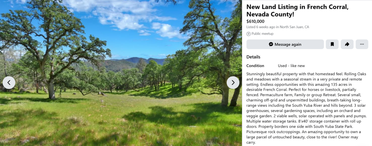Real estate agent Jennifer Johnson’s 135-acre farmland property listed for sale on Facebook Marketplace.
