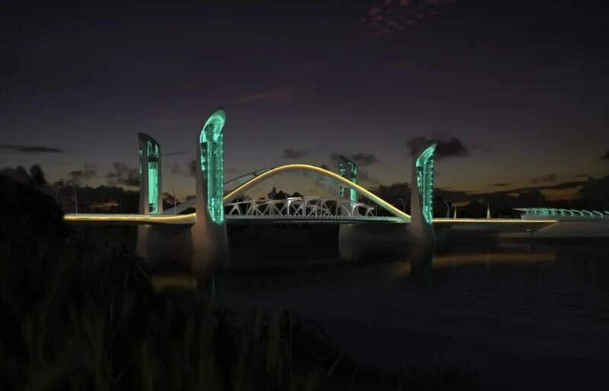 A night view rendering of the I Street Bridge reconstruction project