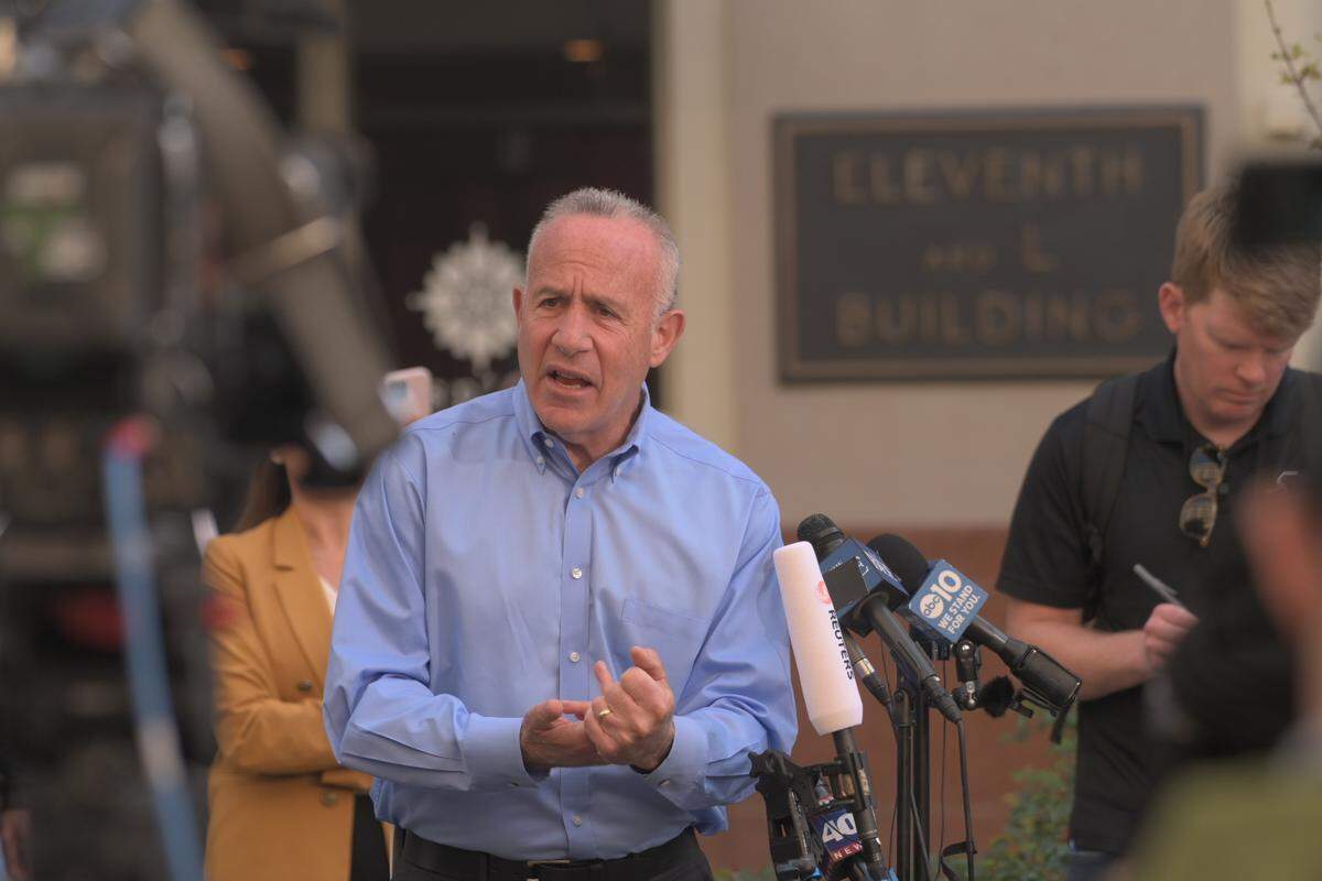 Mayor Darrell Steinberg calls gun violence “a sickness in America,” while speaking Sunday after a mass shooting in downtown Sacramento that left six people dead.