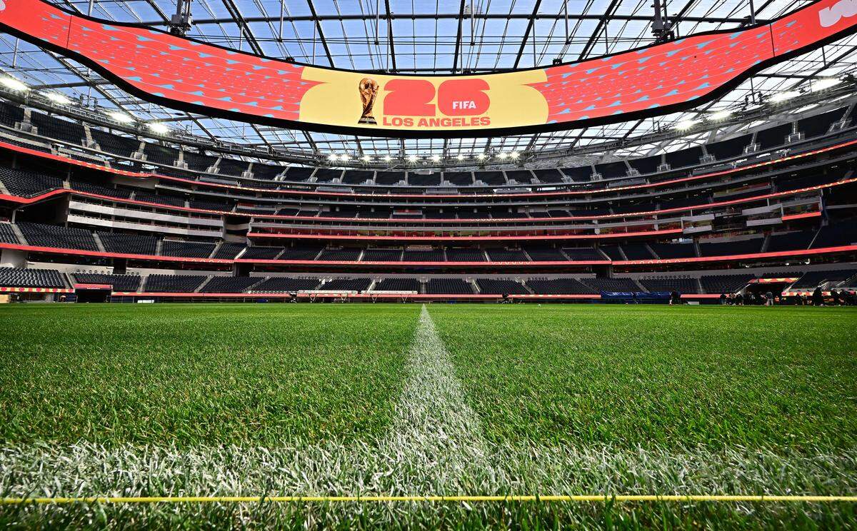 The new test pitch for the 2026 World Cup at Sofi Stadium revealed to the media in Inglewood, California on March 13, 2025.