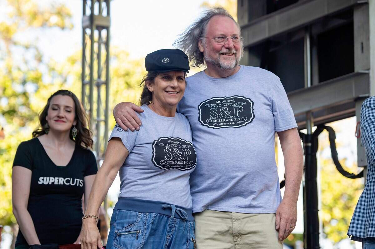 Bobbin and Patrick Mulvaney are introduced during the St. Baldricks event hosted by Mulvaney’s B&L and the de Vere’s Family in partnership with Keatons Childhood Cancer Alliance on Monday, at Mulvaney’s B&L in downtown Sacramento. Over $94,000 was raised for this event and more than 80 people got their heads shaved to support cancer research.