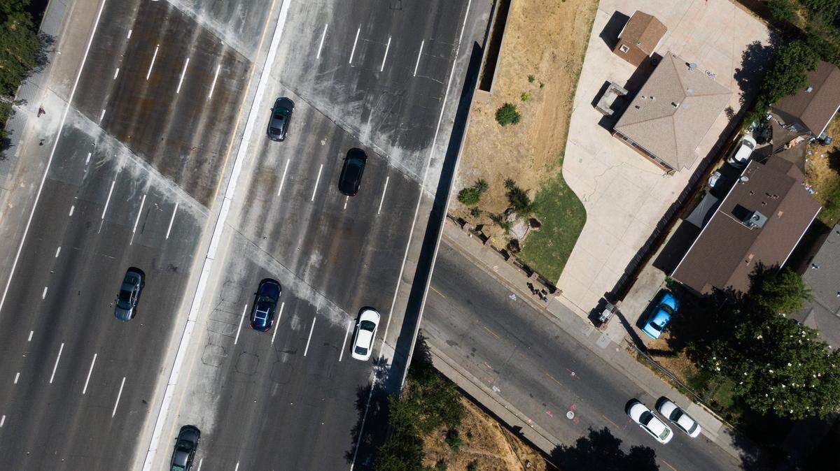 Cars drive over the Highway 99 bridge at 21st Avenue in south Sacramento on Sunday, June 6, 2021. Sacramento was ranked as one of the cities with the worst drivers.