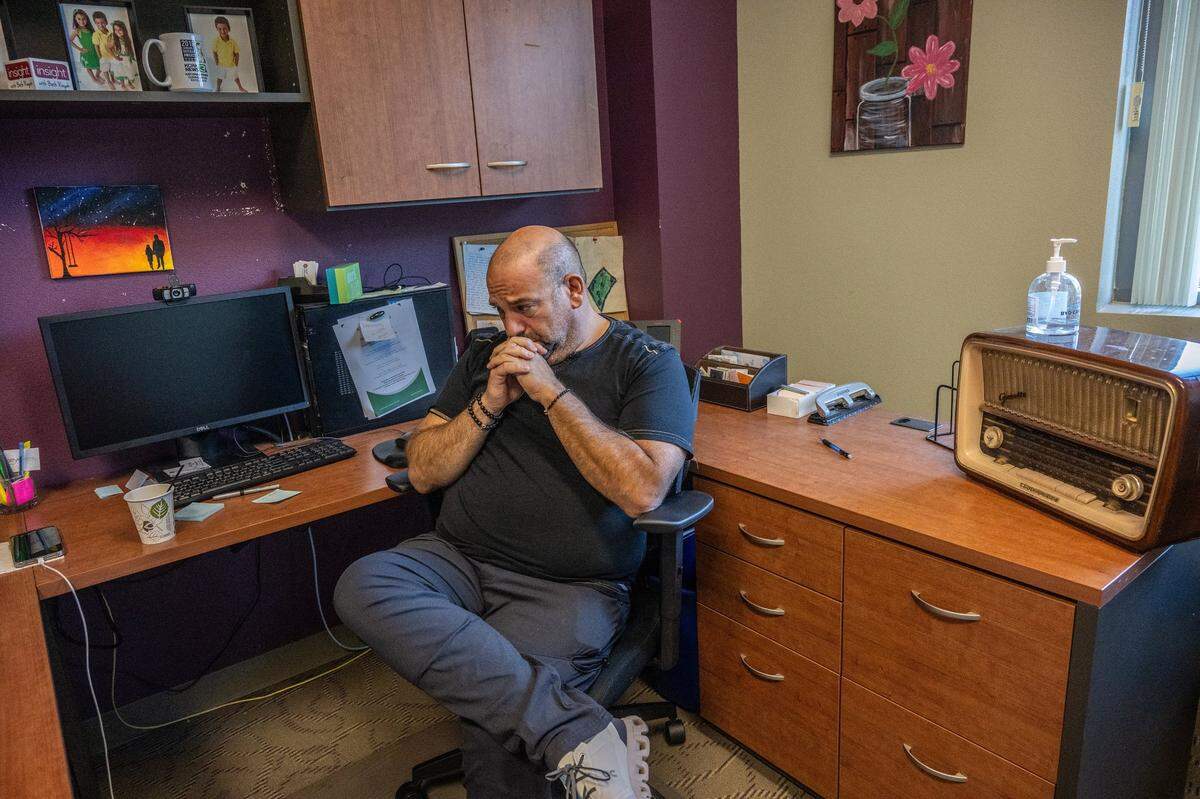 Aram Sarkissian, then-of Capital Public Radio’s current affairs program “Insight,” reflects in his office at the station on Friday, Oct. 6, 2023, two days after 14 CapRadio board members resigned over disagreements on how to respond to the broadcaster’s financial crisis. 