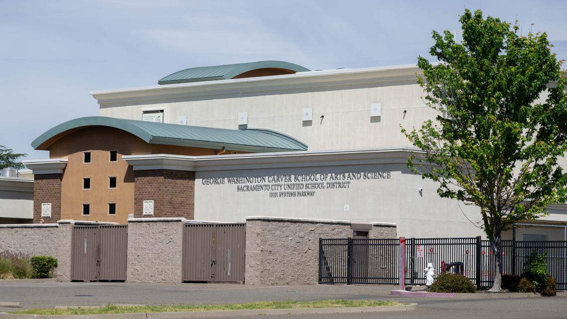 The exterior of George Washington Carver School of Arts and Science in Rancho Cordova on Wednesday, April 15, 2026.