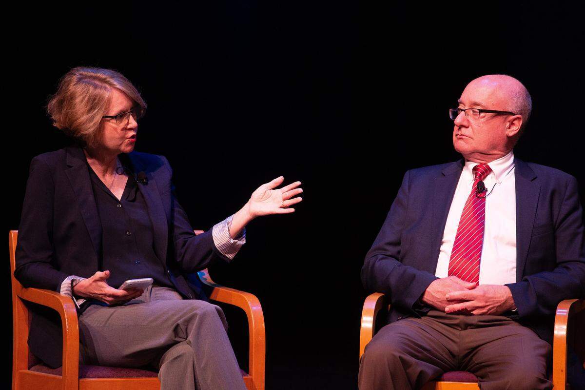 Amy Chance, political editor for The Sacramento Bee, poses a question to Ted Lempert, president for Children Now, during the panel addressing Proposition 13 at the California Priorities summit, part of The Sacramento Bee’s Influencer Series, on Thursday, Nov. 14, 2019, at The Sofia Tsakopoulos Center for the Arts in Sacramento.