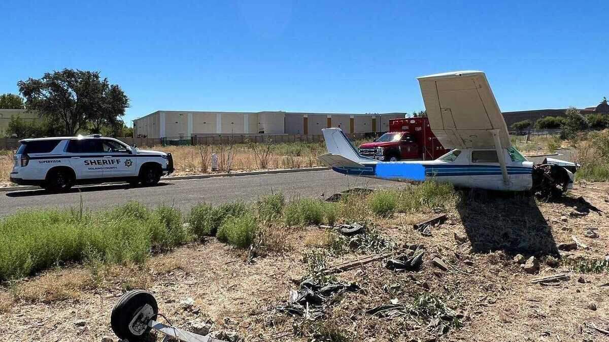 A small plane crashed Wednesday Aug. 24, 2022, behind the Nut Tree Plaza in Vacaville, California.