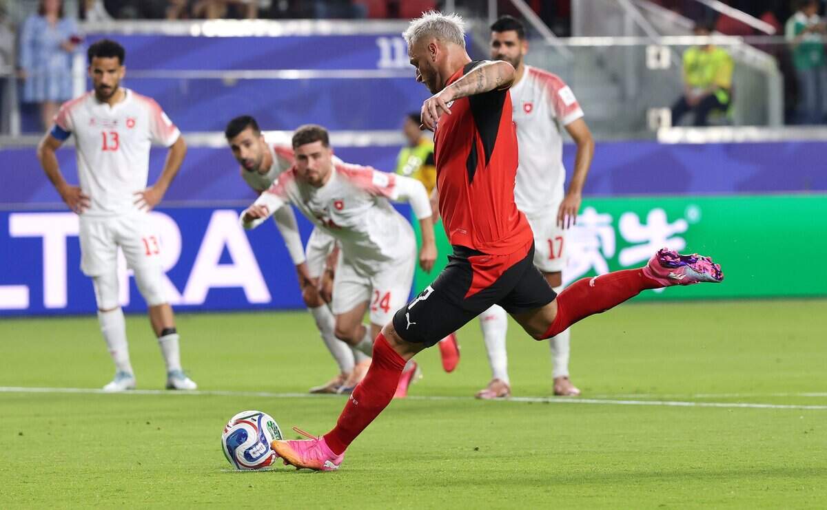 SANTA CLARA, CALIFORNIA - JUNE 16: Marko Arnautovic #7 of Austria converts the penalty to score the team's third goal during the FIFA World Cup 2026 Group J match between Austria and Jordan at San Francisco Bay Area Stadium on June 16, 2026 in Santa Clara, California. (Photo by Stu Forster/Getty Images)