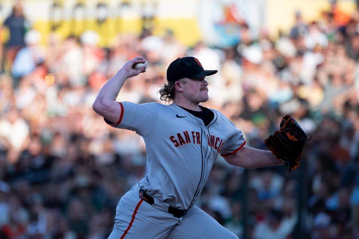 San Francisco Giants pitcher Logan Webb (62) pitches in the bottom of the second inning against the Athletics on Saturday at Sutter Health Park in West Sacramento.