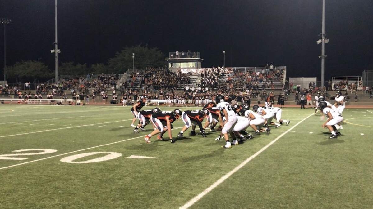 Rio Linda’s defense squares up against Roseville on Friday night.