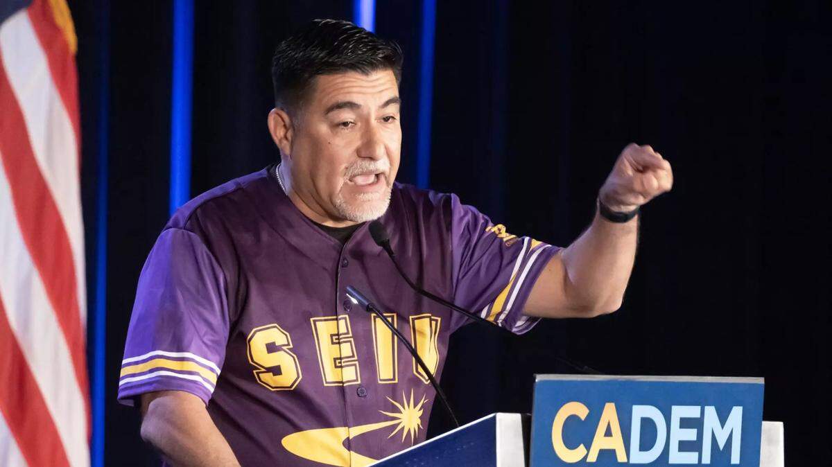 SEIU California President David Huerta, shown in 2024, was detained and injured while documenting a workplace immigration raid in downtown Los Angeles on Friday, June 6, 2025.