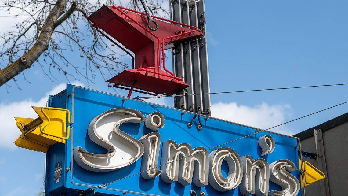 The iconic sign for midtown Sacramento gathering spot Simon’s Bar & Cafe on Monday, March 8, 2021. Owner Simon Chan died Sunday night.