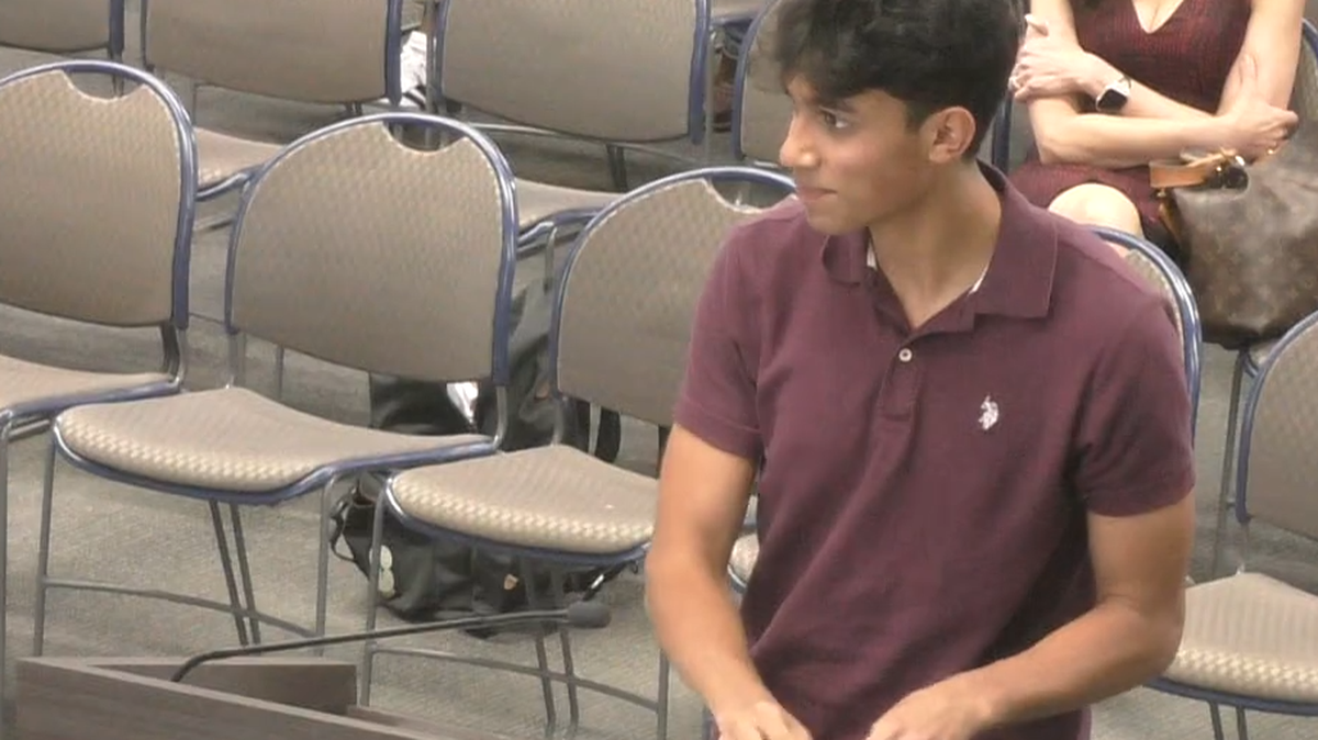 Clovis North High School senior Shiv Mehrotra-Varma speaks at a Clovis Unified School Board meeting on Oct. 9.