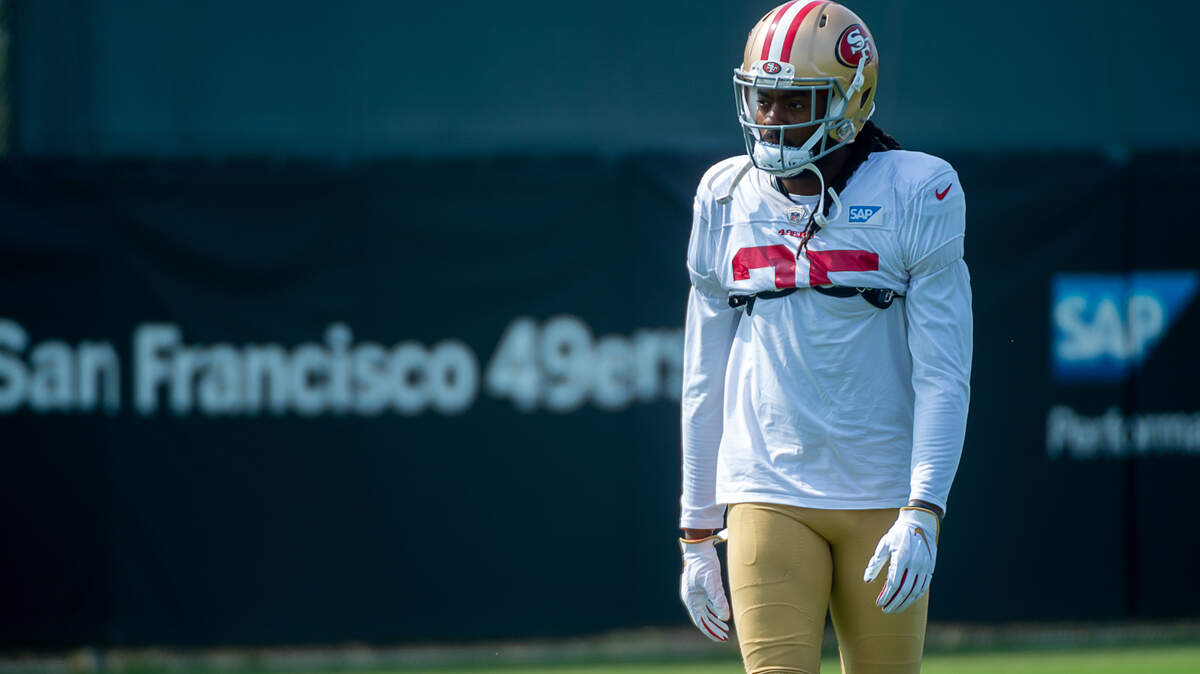 San Francisco 49ers cornerback Richard Sherman (25) waits between drills during training camp at Levi’s Stadium on Tuesday, Aug. 25, 2020 in Santa Clara.