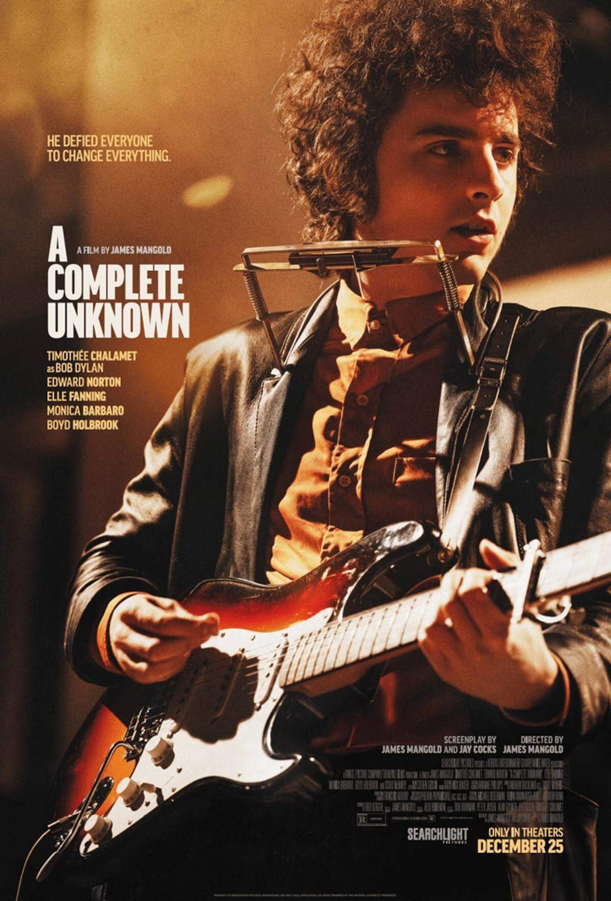 The movie poster for ”Complete Unknown” features Timothée Chalamet as Bob Dylan.