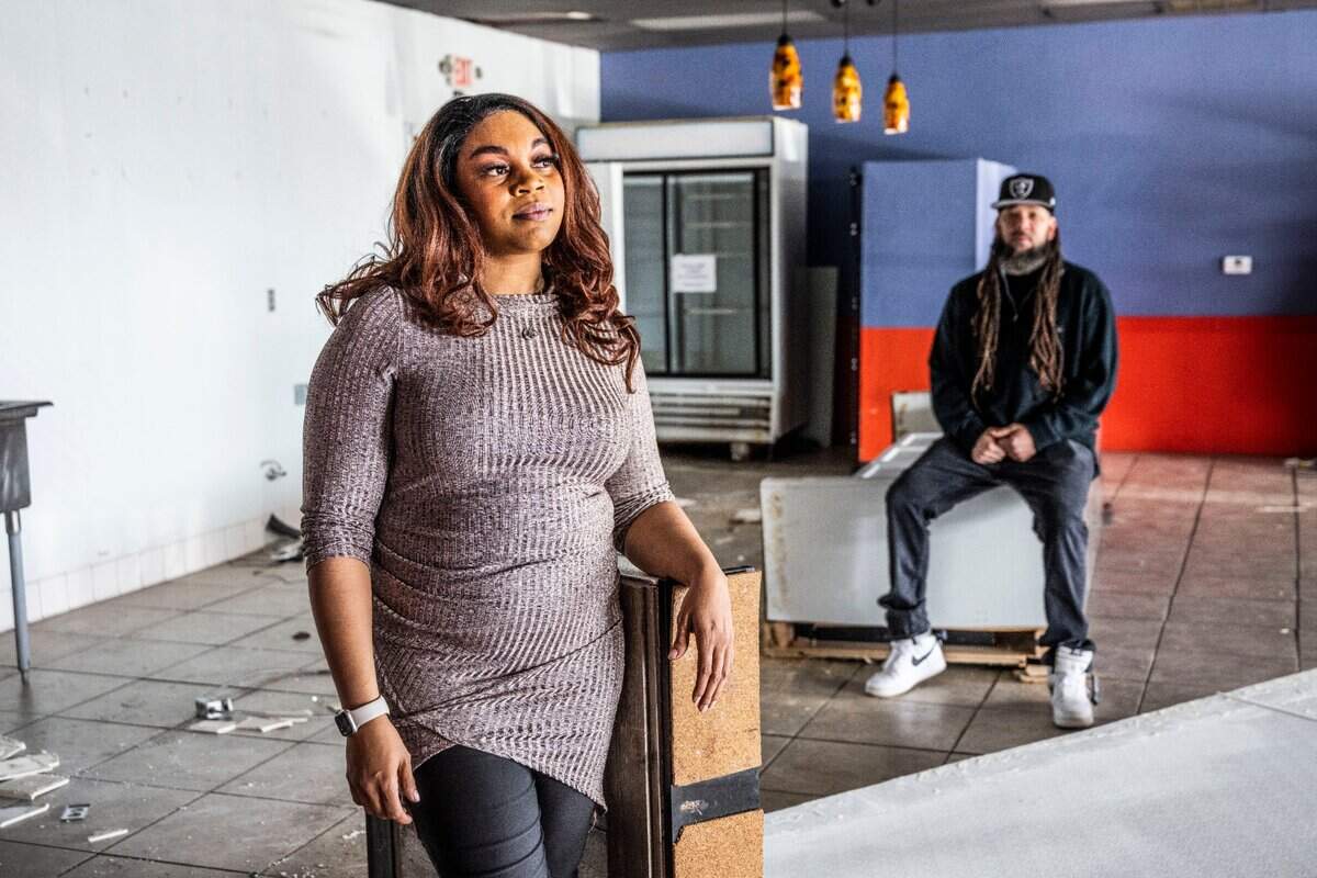 La Krisha Young, owner of Culture Cannabis Club Dispensary, stands on Friday inside the space that she’s been paying rent on in south Sacramento with her husband Dion Young. Young rented the shop in August 2021, several months before the February 2022 opening of a detox center nearby, after earning one of the city’s coveted social equity cannabis licenses.