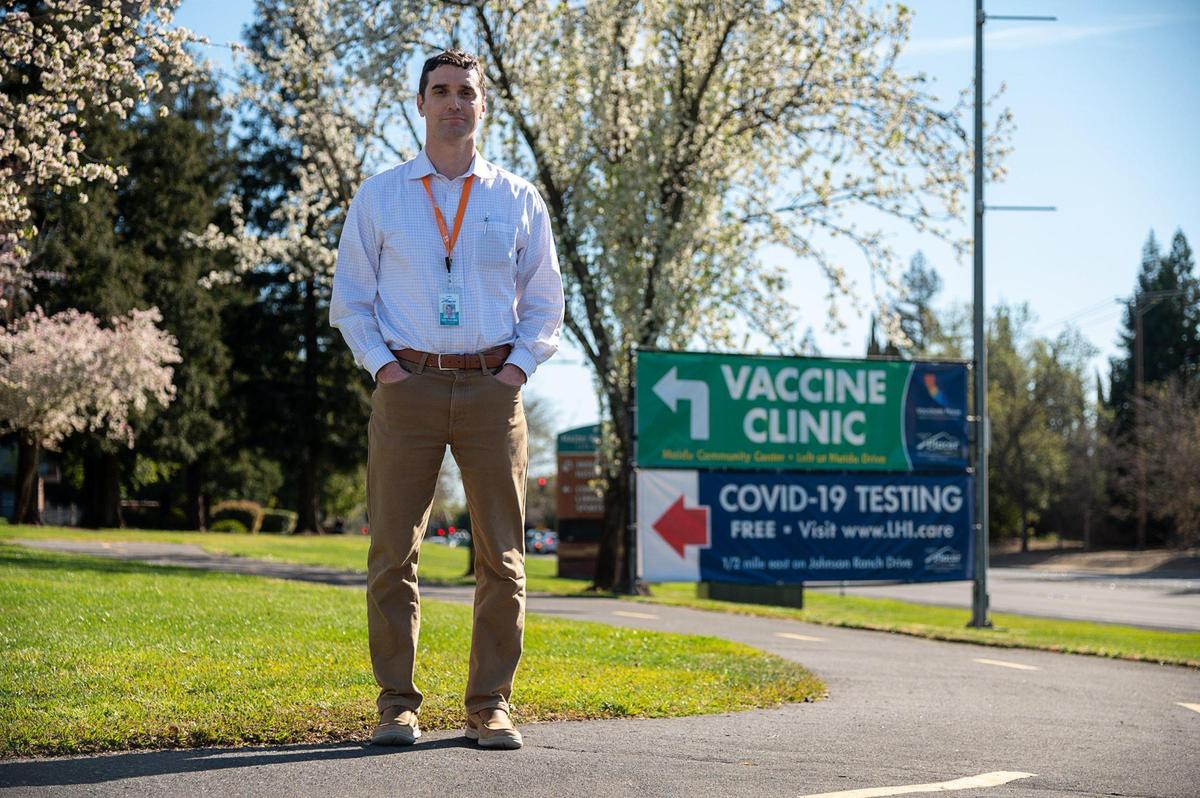 Placer County Public health officer Dr. Rob Oldham outside of a COVID-19 vaccine clinic at the Maidu Community Center in Roseville on Wednesday. Oldham said Placer County’s policies had “consistently tracked with the state” despite its reputation for flouting enforcement of COVID-19 rules.