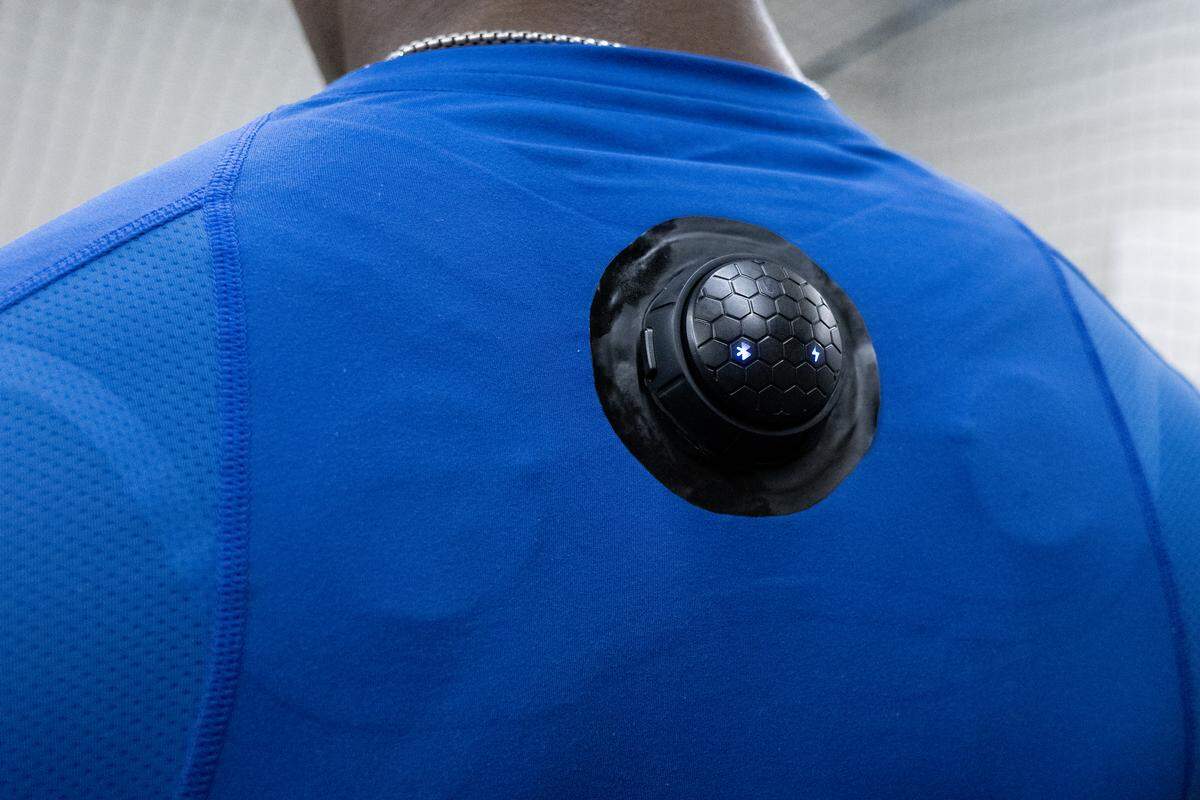 Athlete Miles Williams wears an outfit created by Elk Grove-based sports technology company Core Impact with built-in sensors that track muscle use, helping target which muscles are being used. Sam Taylor, who created the sensor outfit, caught the attention of MLB all-star Mookie Betts, who's now an investor.
