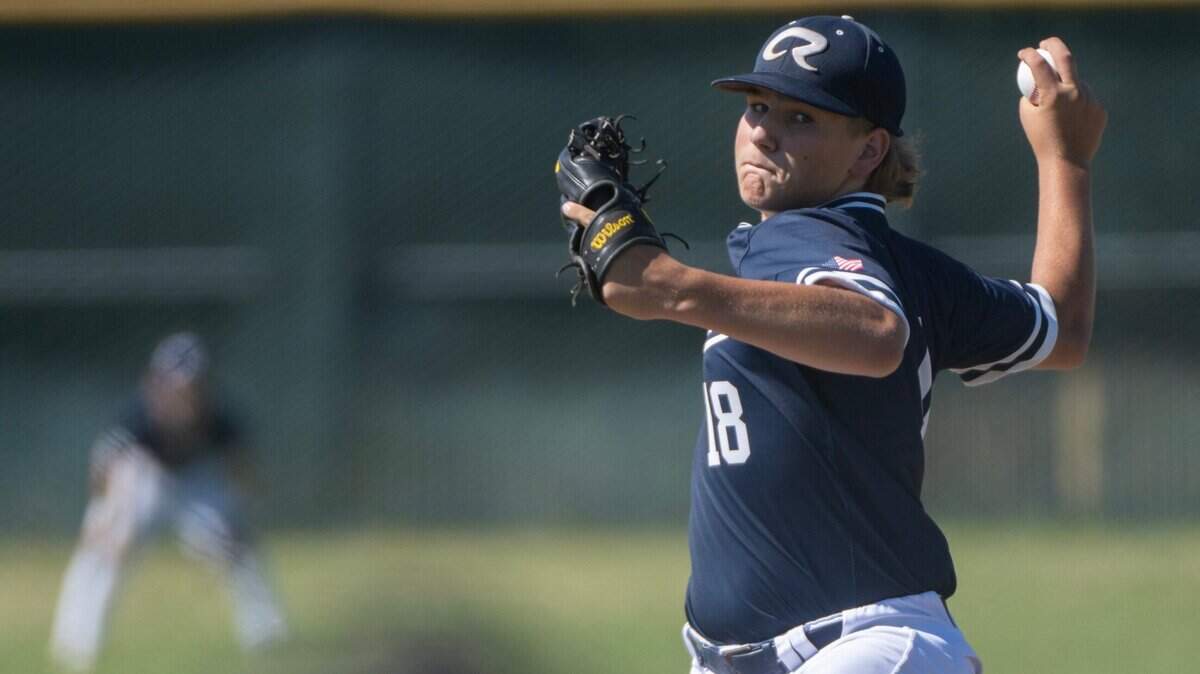 The Casa Roble Rams’ Brayden Saucedo pitches against the Placer Hillmen during a CIF Sac-Joaquin Section Division IV baseball semifinal playoff game at Casa Roble High School on Thursday.