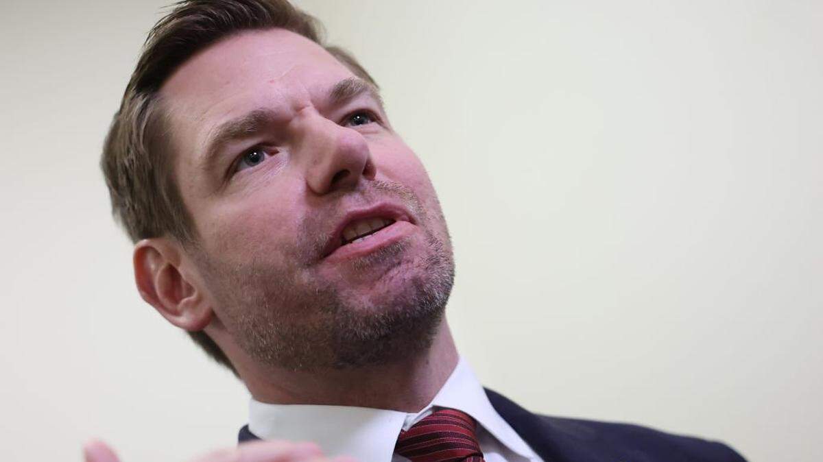 WASHINGTON, DC - DECEMBER 13: U.S. Rep. Eric Swalwell (D-CA) speaks to reporters in the Rayburn House Office Building on December 13, 2023 in Washington, DC. U.S. President Joe Biden's son Hunter Biden defied a subpoena from Congress to testify behind closed doors ahead of a House vote on an impeachment inquiry against his father. (Photo by Kevin Dietsch/Getty Images)