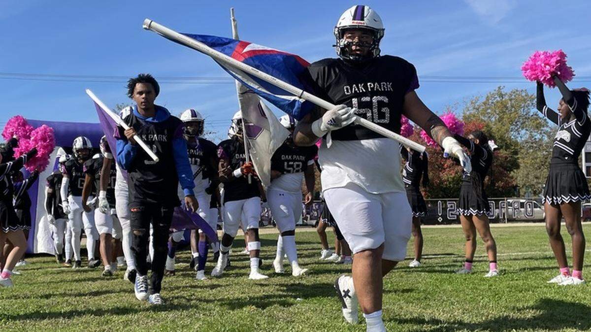 Sacramento Charter High School takes the field in their final regular season home game, the charge led by senior Taua Mataafa.