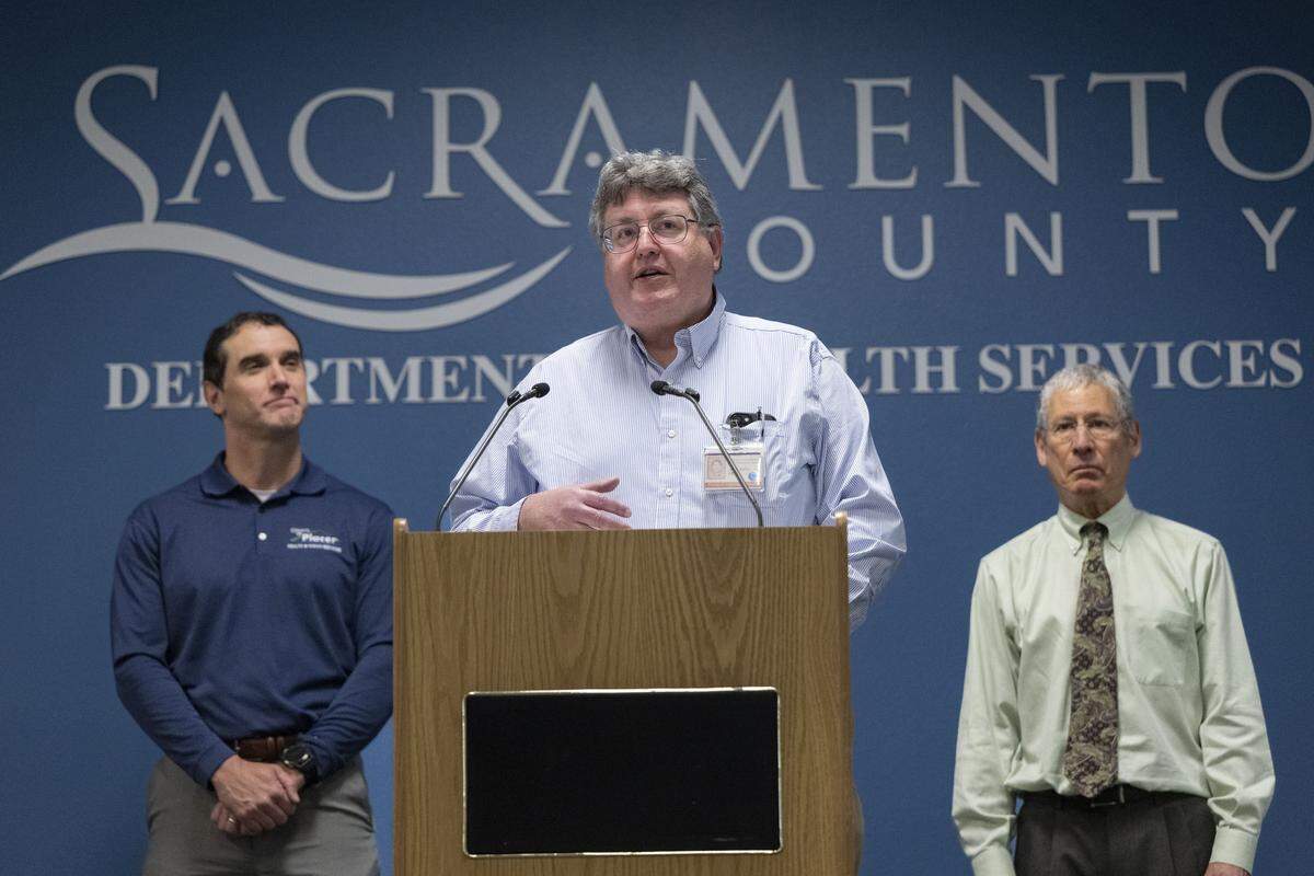 Dr. John Belko, with Kaiser Permanent, gives advice to members of the public on preventive measures as Sacramento County Public Health (SCPH) provides an update on measles activity in the region on Wednesday, April 15, 2026. 