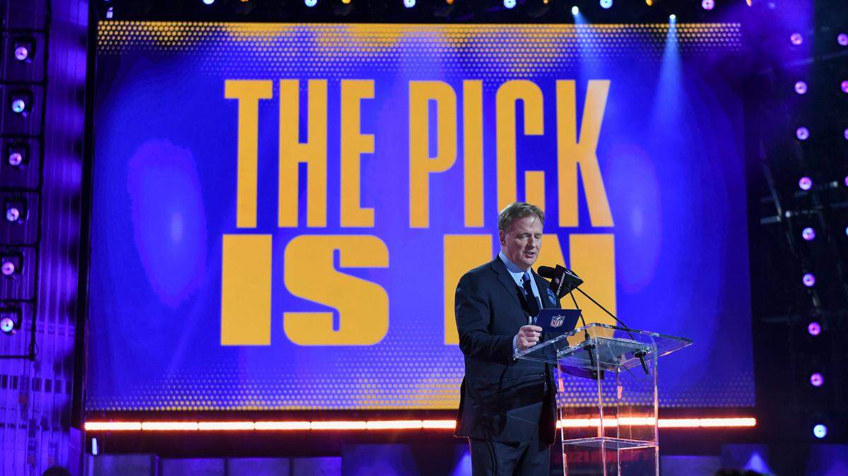 NFL Commissioner Roger Goodell addresses the crowd after the first round of the NFL draft Friday.