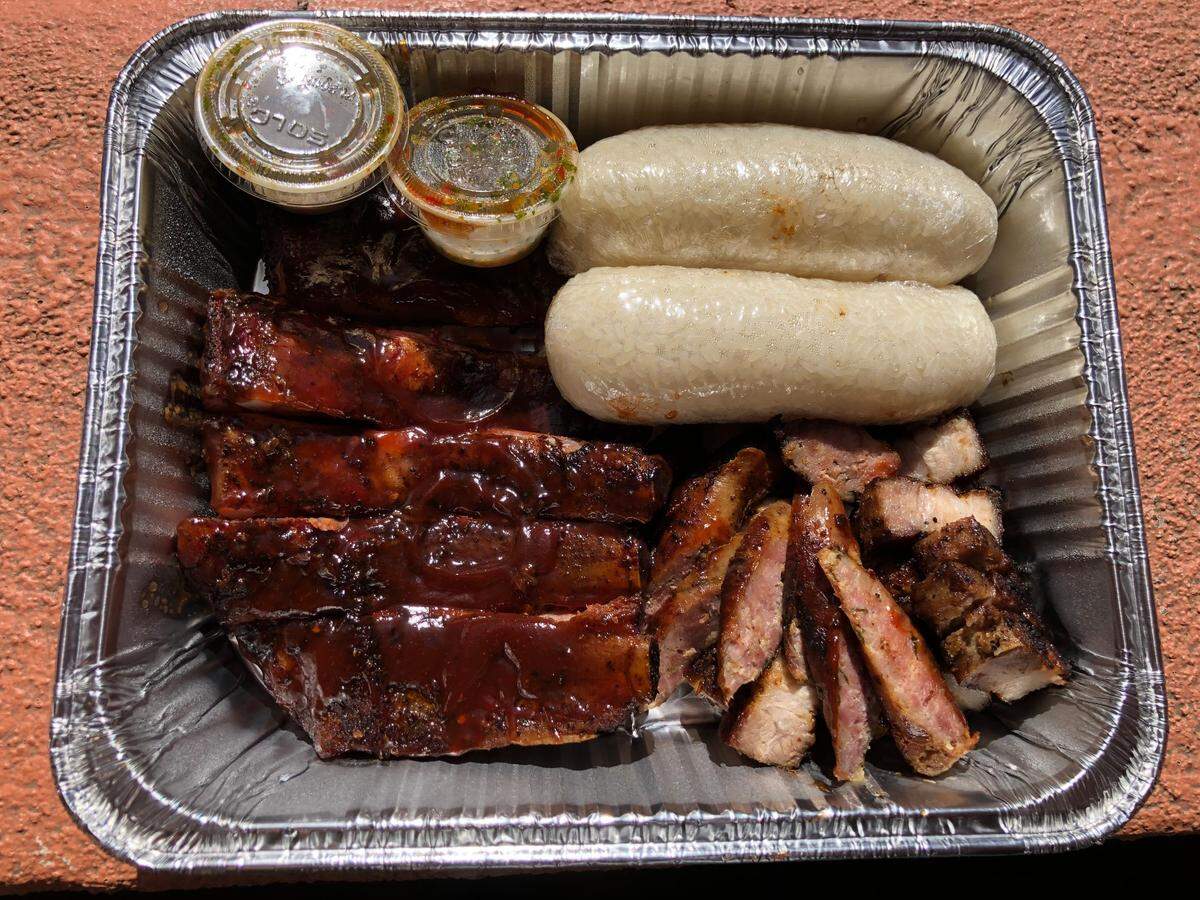 A platter from Sactown Hmong BBQ.