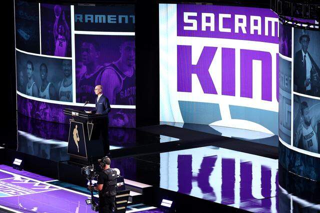 NBA commissioner Adam Silver announces a pick by the Sacramento Kings during the 2022 NBA Draft at Barclays Center on June 23, 2022 in New York City.