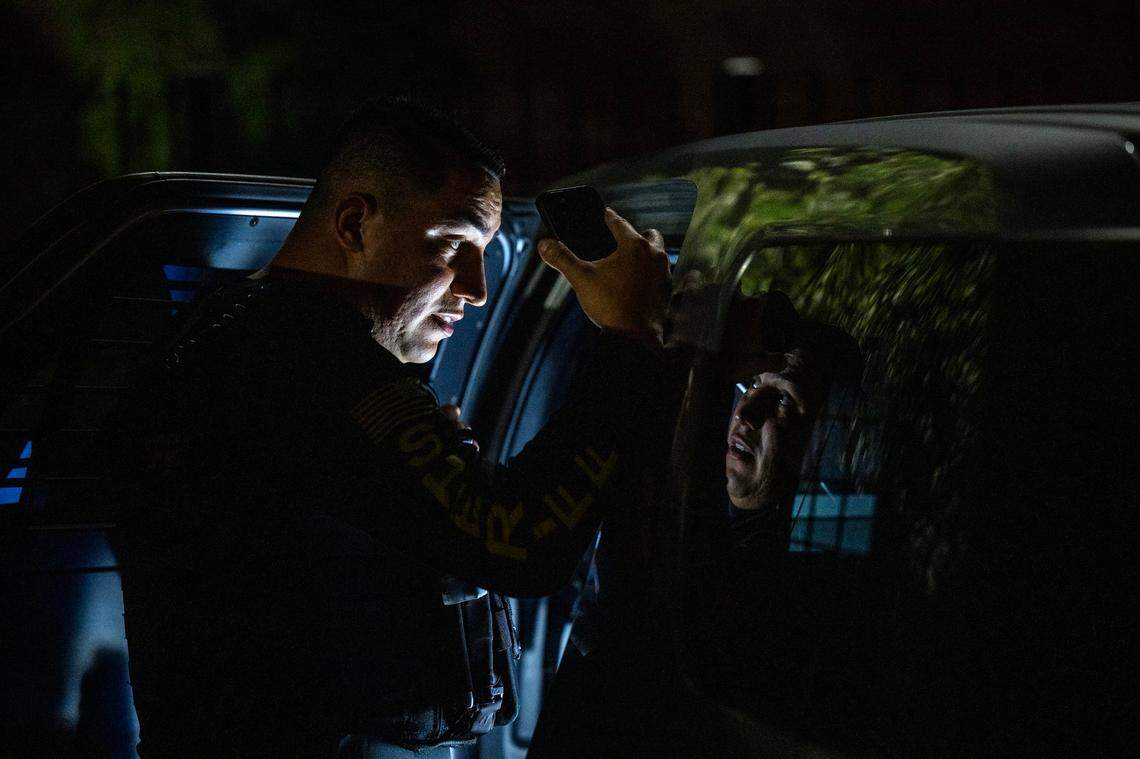 Sacramento Sheriff’s deputy Lopez recites the Miranda warnings to a man as being arrested for propositioning a female deputy posing as prostitute on Watt Avenue in North Highlands on Friday.
