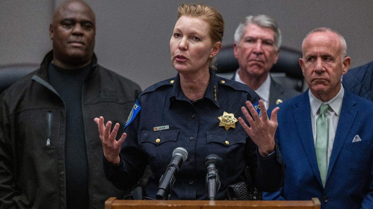Sacramento Police Chief Kathy Lester talks Wednesday, Oct. 25, 2023, about a recent crime report that shows a year-to-date reduction in violent crime.