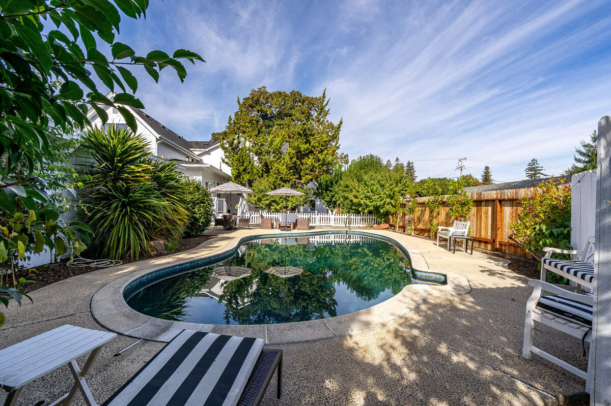 Part of the historical home’s modernization includes an inviting pool.