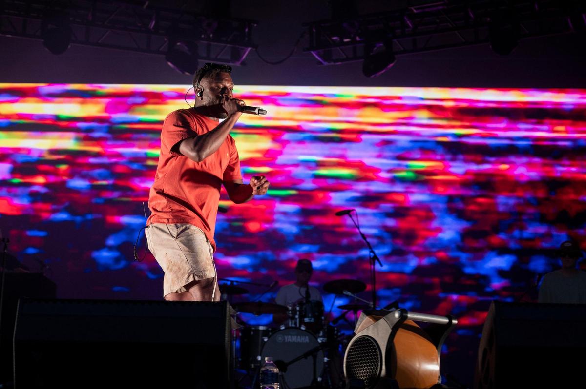 Rapper Isaiah Rashad performs on the first day of the Sol Blume R&B festival on Saturday.