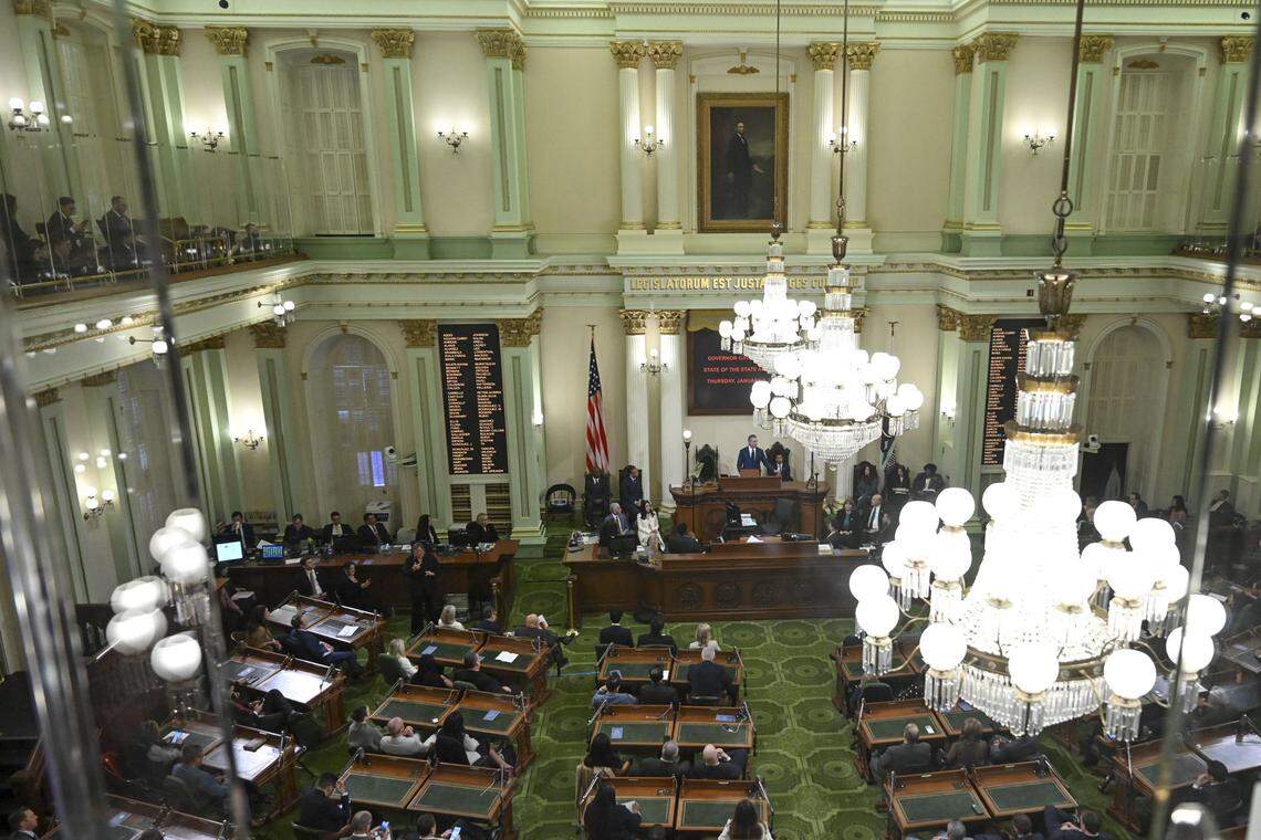 Gov. Gavin Newsom gives his final State of the State address as governor at the California Capitol in Sacramento on Thursday.